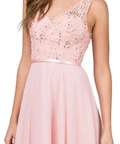 Dancing Queen - Sleeveless Scalloped Lace Illusion Prom Gown 2267 - 1 Pc Mocha In Size S Available