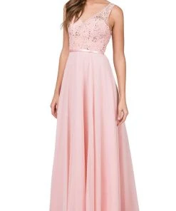 Dancing Queen - Sleeveless Scalloped Lace Illusion Prom Gown 2267 - 1 Pc Mocha In Size S Available