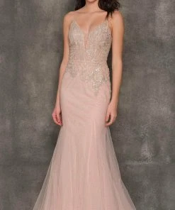 Formal Gowns Dave & Johnny A10388 - Embellished Bodice Plunging Neck Prom Dress