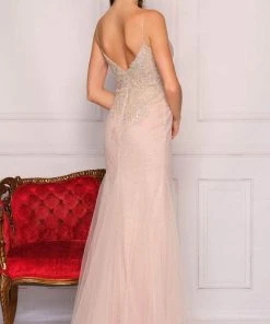 Formal Gowns Dave & Johnny A10388 - Embellished Bodice Plunging Neck Prom Dress