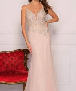 Formal Gowns Dave & Johnny A10388 - Embellished Bodice Plunging Neck Prom Dress