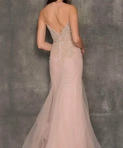 Formal Gowns Dave & Johnny A10388 - Embellished Bodice Plunging Neck Prom Dress