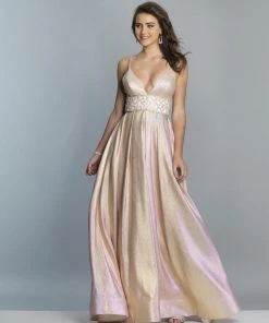 Dave & Johnny - Beaded Waist Deep V-neck A-line Dress A7229 - 1 Pc Pink In Size 2 Available
