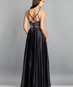 Dave & Johnny - Floral Embroidered Jewel Bodice A-Line Gown A7616 - 1 Pc Black In Size 12 Available Formal Gowns