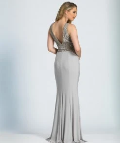 Dave & Johnny Intricately Beaded Illusion Paneled Dress - 1 Pc Gray In Size 8 Available