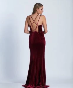 Dave & Johnny Strappy Fitted Gown With Slit 3582 - 1 Pc Burgundy In Size 0 Available Formal Gowns