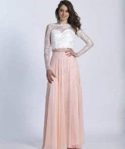 Dave & Johnny Two-Piece Long Sleeve Illusion Lace Gown 3472 - 1 Pc Black In Size 8 Available