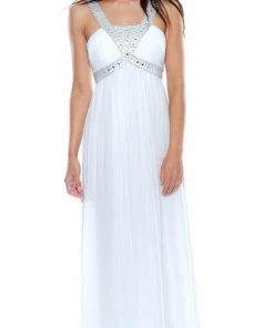 Formal Gowns Decode 1.8 - 180467 Metallic Studded Silk Chiffon A-Line Gown