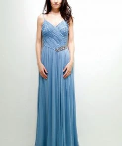 Formal Gowns Decode 1.8 - 181489 Surplice Ruched V-Neck Jeweled Chiffon Gown