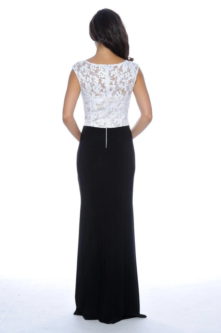 Decode 1.8 - 182909 Lace Bateau Neck Ruffled Gown In White/Black Formal Gowns 4 Decode 1.8 - 182909 Lace Bateau Neck Ruffled Gown In White/Black Formal Gowns