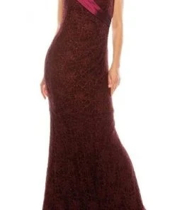 Formal Gowns Decode 1.8 - 183199K Pleated V Neck Glittered Dress