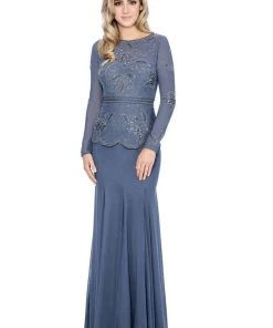 Decode 1.8 - 183951 Long Sleeve Pop Over Embellished Trumpet Gown
