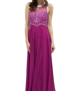Formal Gowns Decode 1.8 - 184057 Beaded Embellished Racerback Flowy Evening Gown