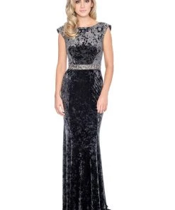 Formal Gowns Decode 1.8 - 184290 Embellished Bateau Velvet Trumpet Dress