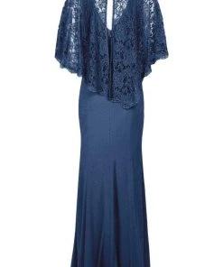 Decode 1.8 - 184553 Jersey Knit Long Gown With Lace Cape