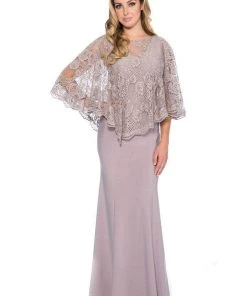 Decode 1.8 - 184553 Jersey Knit Long Gown With Lace Cape