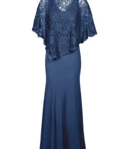 Decode 1.8 - 184553 Jersey Knit Long Gown With Lace Cape