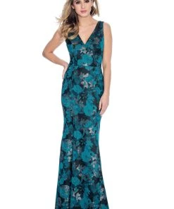 Formal Gowns Decode 1.8 - 184659 Floral Print Jacquard Trumpet Dress