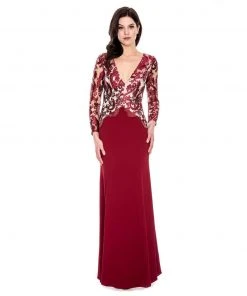 Formal Gowns Decode 1.8 - Embroidered V Neck Long Sleeves Long Dress 183794