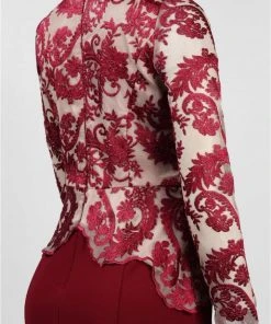 Formal Gowns Decode 1.8 - Embroidered V Neck Long Sleeves Long Dress 183794 7 Formal Gowns Decode 1.8 - Embroidered V Neck Long Sleeves Long Dress 183794