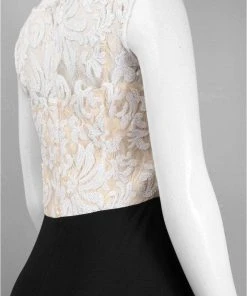 Formal Gowns Decode 1.8 - Lacy Two-Toned Draped Slit Gown 182909