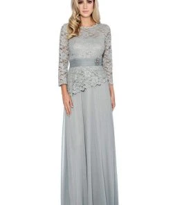 Formal Gowns Decode 1.8 - Long Sleeve Lace Peplum Evening Dress 184004 - 1 Pc Sage In Size 2 Available