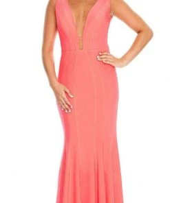 Decode 1.8 - Sleeveless Plunging Bodice Sheath Dress 183910 - 1 Pc Hot Coral In Size 0 Available