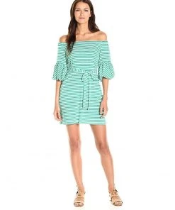 Cocktail Dresses Donna Morgan - D5259M Striped Off Shoulder Bell Sleeve Dress