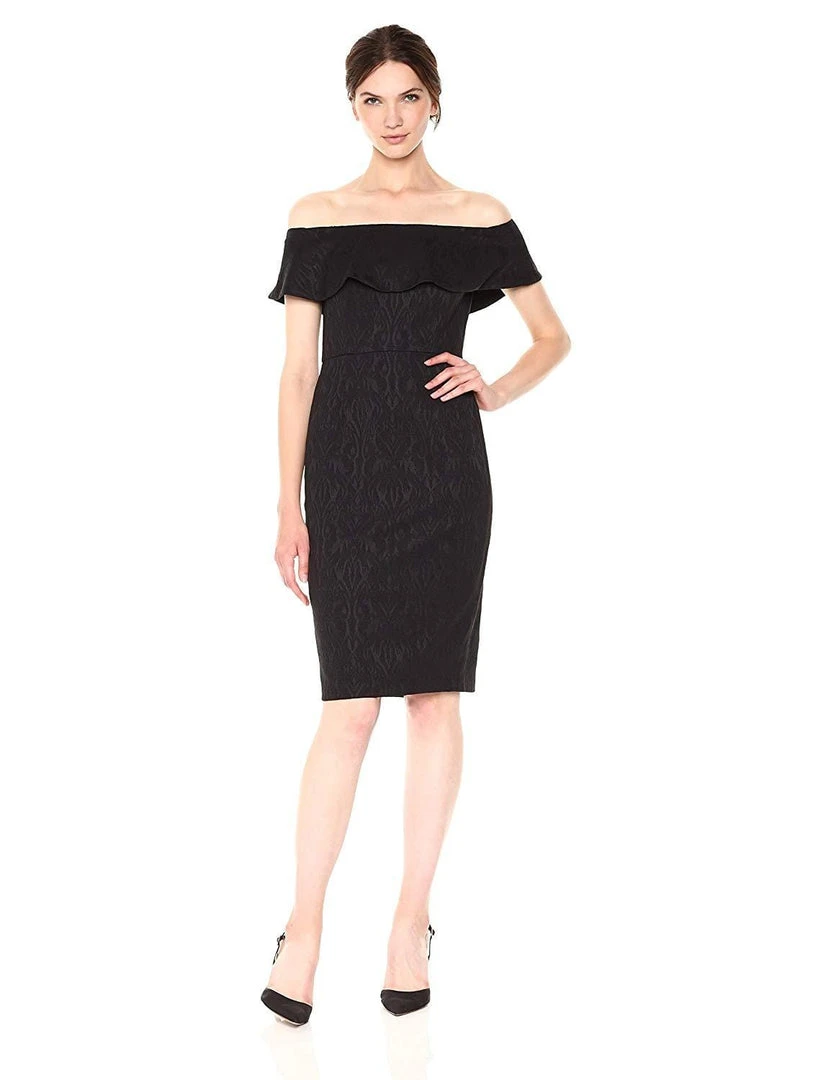 Donna Morgan - D5416M Jacquard Off-Shoulder Sheath Dress Cocktail Dresses 3 Donna Morgan - D5416M Jacquard Off-Shoulder Sheath Dress Cocktail Dresses