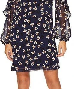 Cocktail Dresses Donna Morgan - D5513M Ruffle Long Sleeves Printed Chiffon Shift Dress