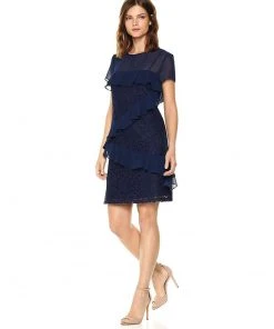Donna Morgan - D5578M Floral Lace Ruffled Sheath Dress