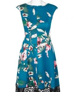 Donna Ricco - DR50916 Floral Printed Bateau Scuba A-line Dress Cocktail Dresses 9 Donna Ricco - DR50916 Floral Printed Bateau Scuba A-line Dress Cocktail Dresses