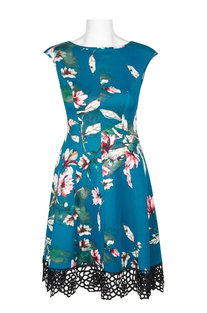 Donna Ricco - DR50916 Floral Printed Bateau Scuba A-line Dress Cocktail Dresses 5 Donna Ricco - DR50916 Floral Printed Bateau Scuba A-line Dress Cocktail Dresses