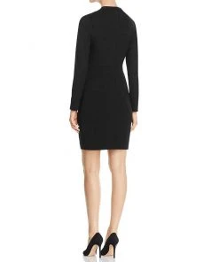 Cocktail Dresses Elie Tahari - E20EU607 Long Sleeve Pleated V-neck Sheath Dress