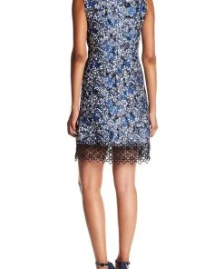 Elie Tahari - E40F9617 Floral Printed Crochet A-line Dress 8 Elie Tahari - E40F9617 Floral Printed Crochet A-line Dress