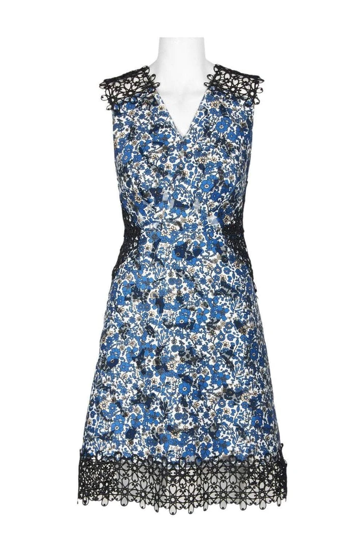 Elie Tahari - E40F9617 Floral Printed Crochet A-line Dress 5 Elie Tahari - E40F9617 Floral Printed Crochet A-line Dress