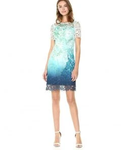 Elie Tahari - E507P607 Floral Lace Jewel Neck Sheath Dress