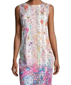 Cocktail Dresses Elie Tahari - E6033607 Multi-Print Jewel Neck Sheath Dress
