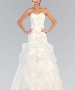 Elizabeth K Bridal - GL1032 Strapless Floral Appliqued Trumpet Wedding Gown
