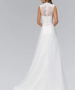 Formal Gowns Elizabeth K Bridal - GL1416 Sleeveless Fringed Lace Bodice A-Line Wedding Gown
