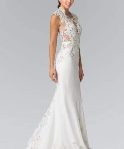 Elizabeth K Bridal - GL2326 Beaded Queen Anne Jersey Sheath Wedding Dress Formal Gowns 8 Elizabeth K Bridal - GL2326 Beaded Queen Anne Jersey Sheath Wedding Dress Formal Gowns