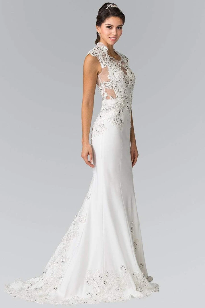 Elizabeth K Bridal - GL2326 Beaded Queen Anne Jersey Sheath Wedding Dress Formal Gowns 5 Elizabeth K Bridal - GL2326 Beaded Queen Anne Jersey Sheath Wedding Dress Formal Gowns