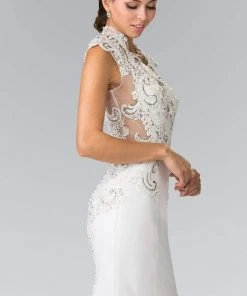 Elizabeth K Bridal - GL2326 Beaded Queen Anne Jersey Sheath Wedding Dress Formal Gowns 7 Elizabeth K Bridal - GL2326 Beaded Queen Anne Jersey Sheath Wedding Dress Formal Gowns