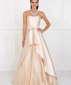 Formal Gowns Elizabeth K Bridal - GL2429 Strapless Straight-Across Jeweled Mikado Gown
