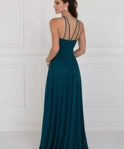 Elizabeth K Crisscross-Banded Waist Long Halter Gown - 2 Pcs Teal In Size S And M Available