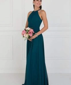 Elizabeth K Crisscross-Banded Waist Long Halter Gown - 2 Pcs Teal In Size S And M Available