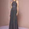 Elizabeth K - Floral Embroidered A-Line Dress GL2680 - 1 Pc Charcoal In Size S Available Formal Gowns 2 Elizabeth K - Floral Embroidered A-Line Dress GL2680 - 1 Pc Charcoal In Size S Available Formal Gowns