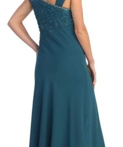 Elizabeth K - GL1003 One Shoulder Ruched Applique Gown Formal Gowns