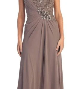 Elizabeth K - GL1003 One Shoulder Ruched Applique Gown Formal Gowns