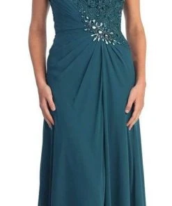 Elizabeth K - GL1003 One Shoulder Ruched Applique Gown Formal Gowns